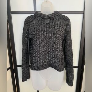 Rag & Bone Women's Black White Cable Raglan Cropped Sweater Small Wool Blend